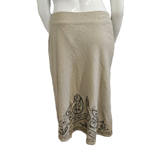 RICHARD MALCOLM Beige Embroidered  Beaded Linen Midi A-Line Skirt Size 16 - Picture 2 of 9